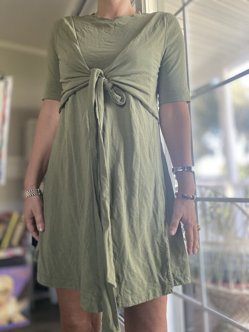 Lululemon Pima Cotton Wrap-Front T-Shirt Dress Olive Green S/M